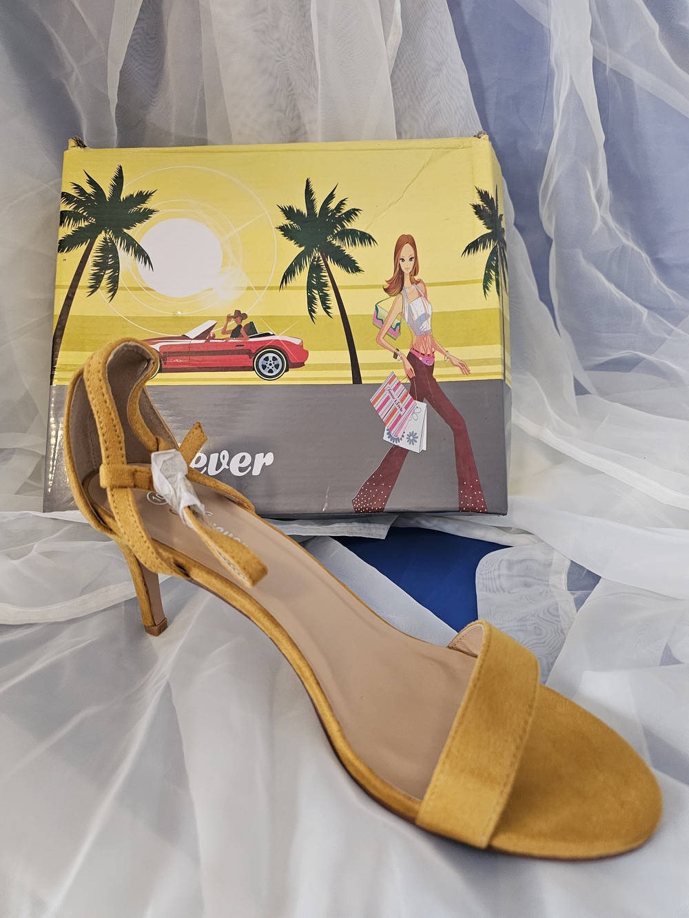 Women’s Mustard Yellow Suede Open-Toe Ankle-Strap Heel